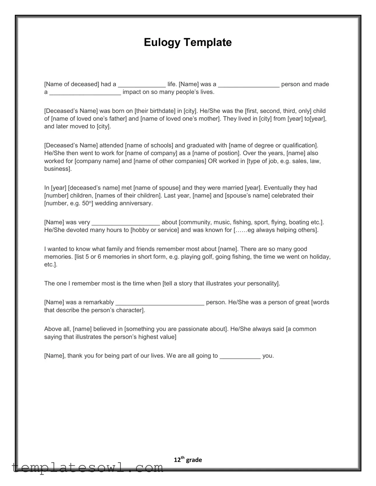 Fill Out Your Eulogy Form