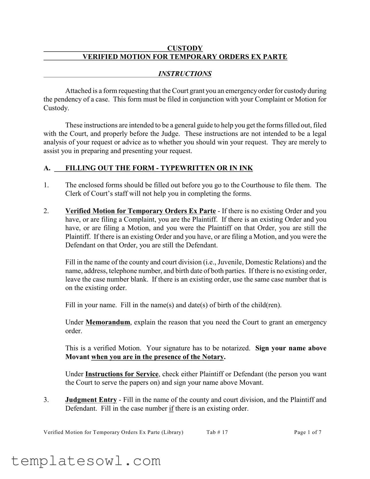 Fill Out Your Ex Parte Temporary Custody Order Ohio Form