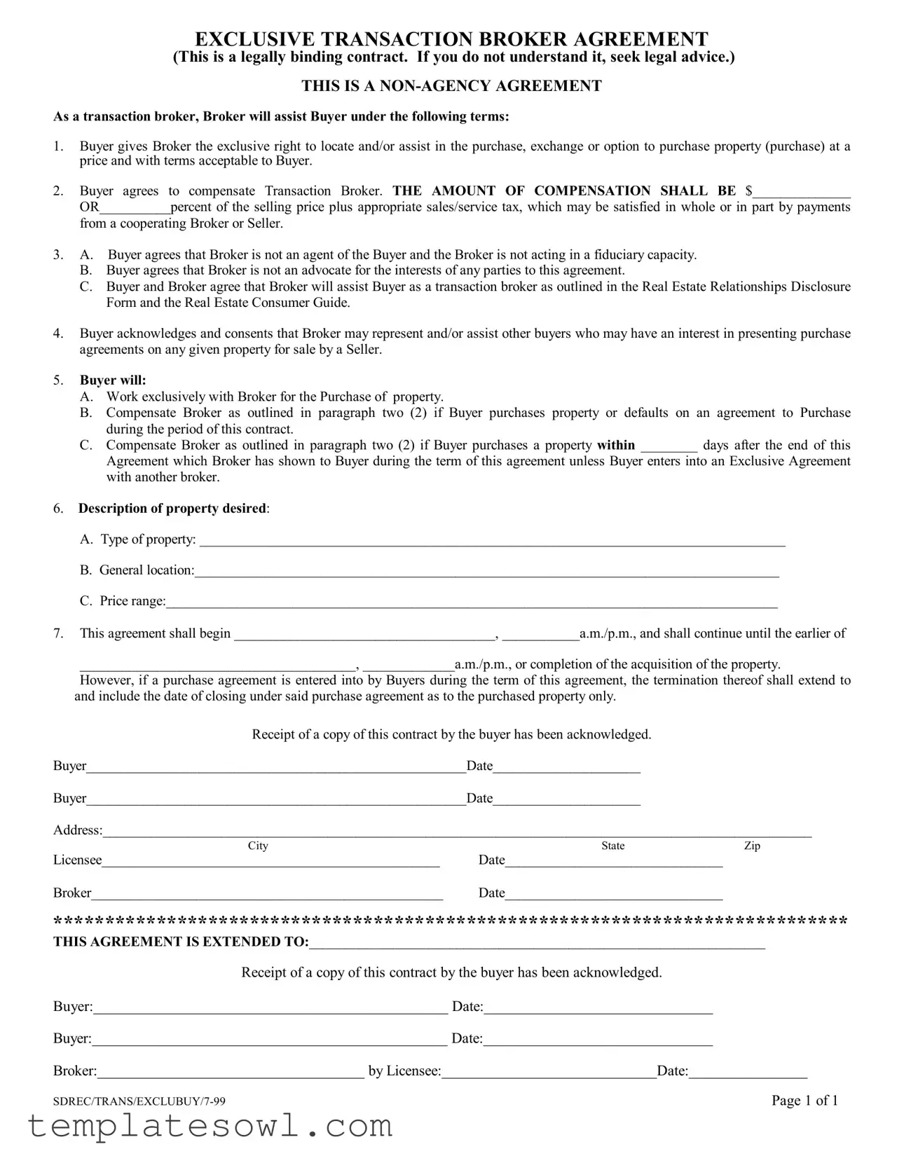 Fill Out Your Exclusive Transaction Broker Agreement Form