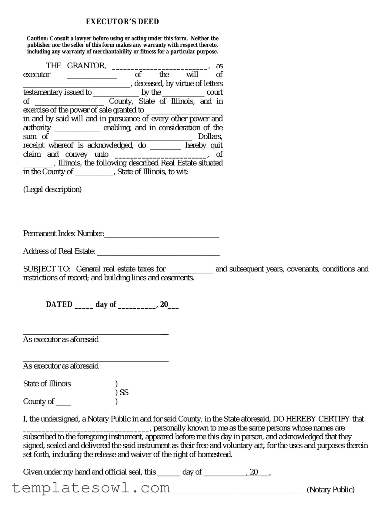 Fill Out Your Executor Deed Form