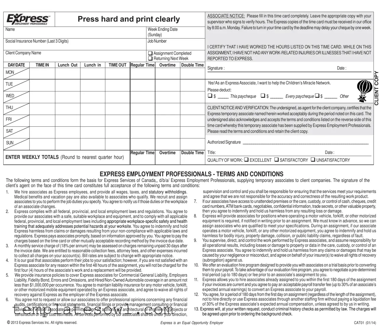 Fill Out Your Express Professionals Time Card Form