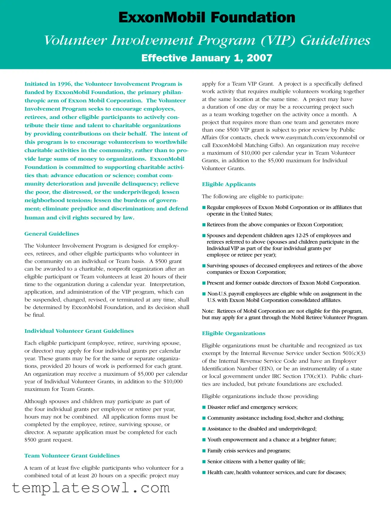 Fill Out Your Exxonmobil Volunteer Involvement Program Form