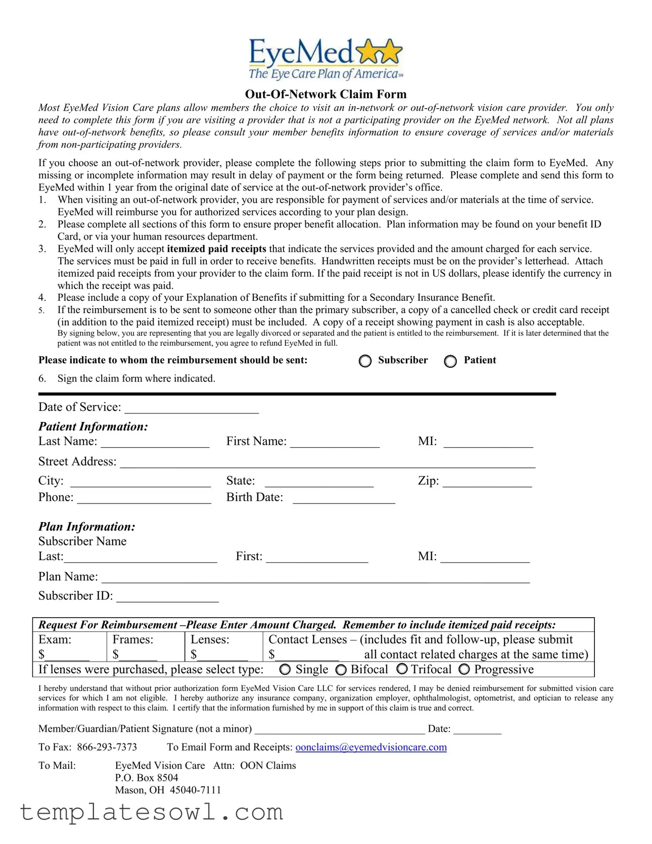 Fill Out Your Eyemed Claim Form