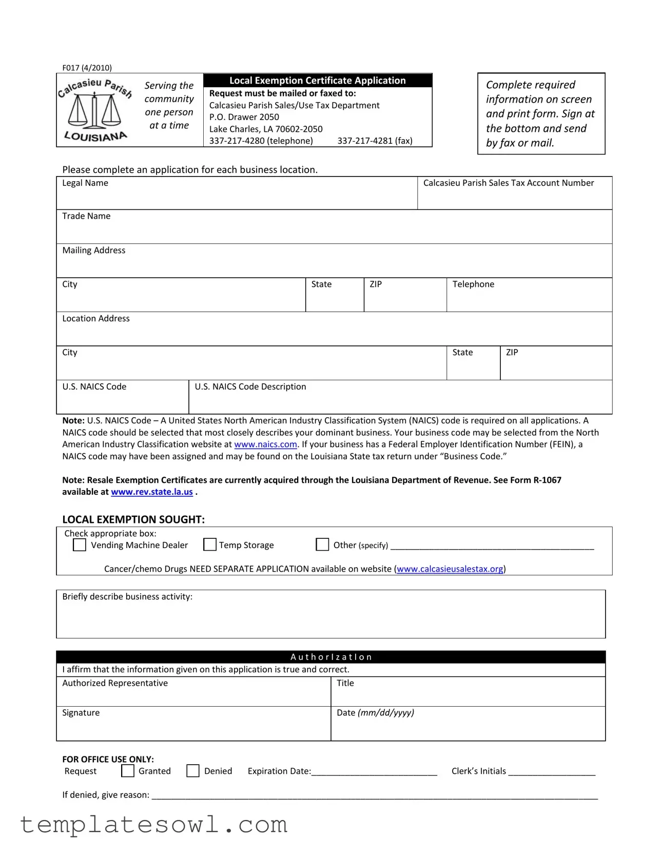 Fill Out Your F017 Form