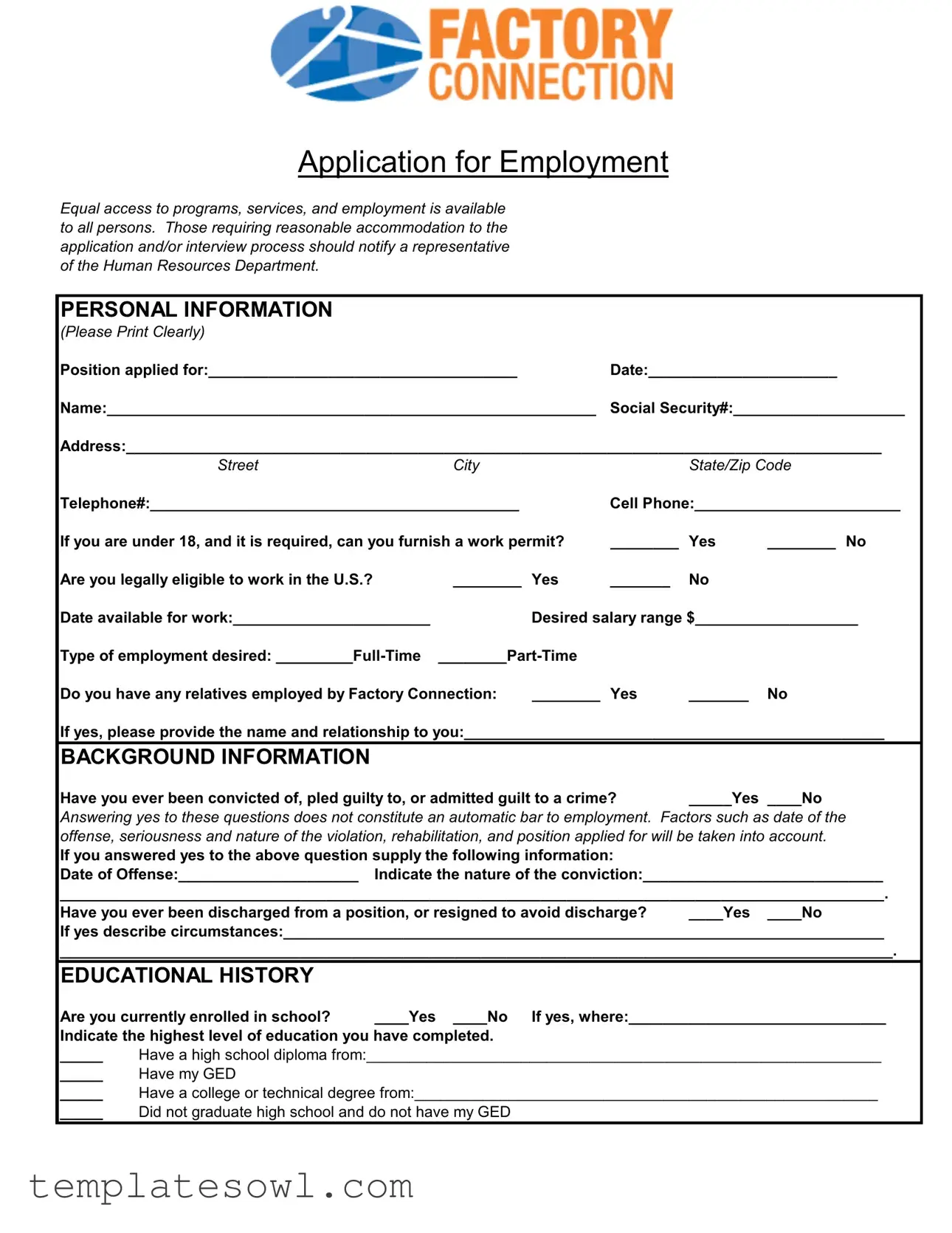 Fill Out Your Factory Connection Application Form