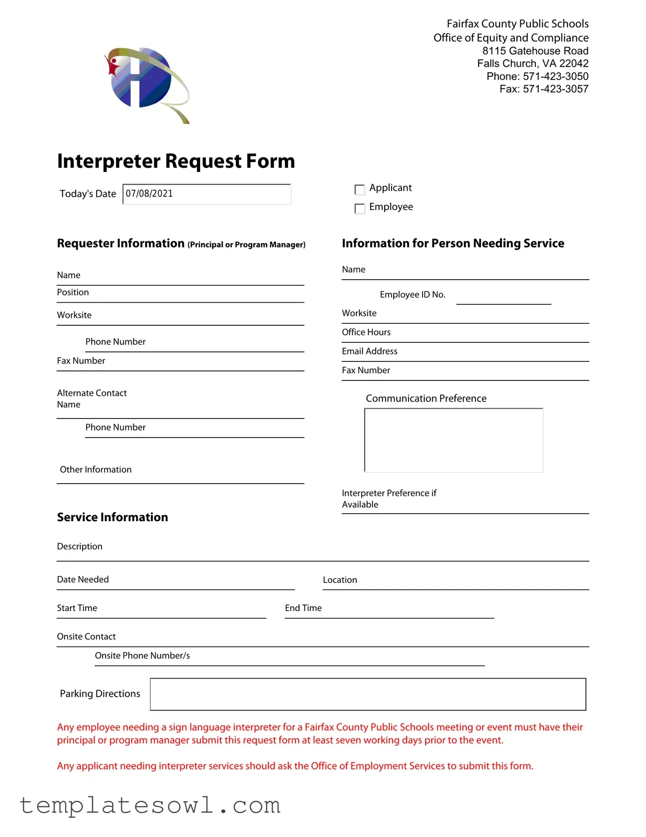 Fill Out Your Fairfax Interpreter Request Form