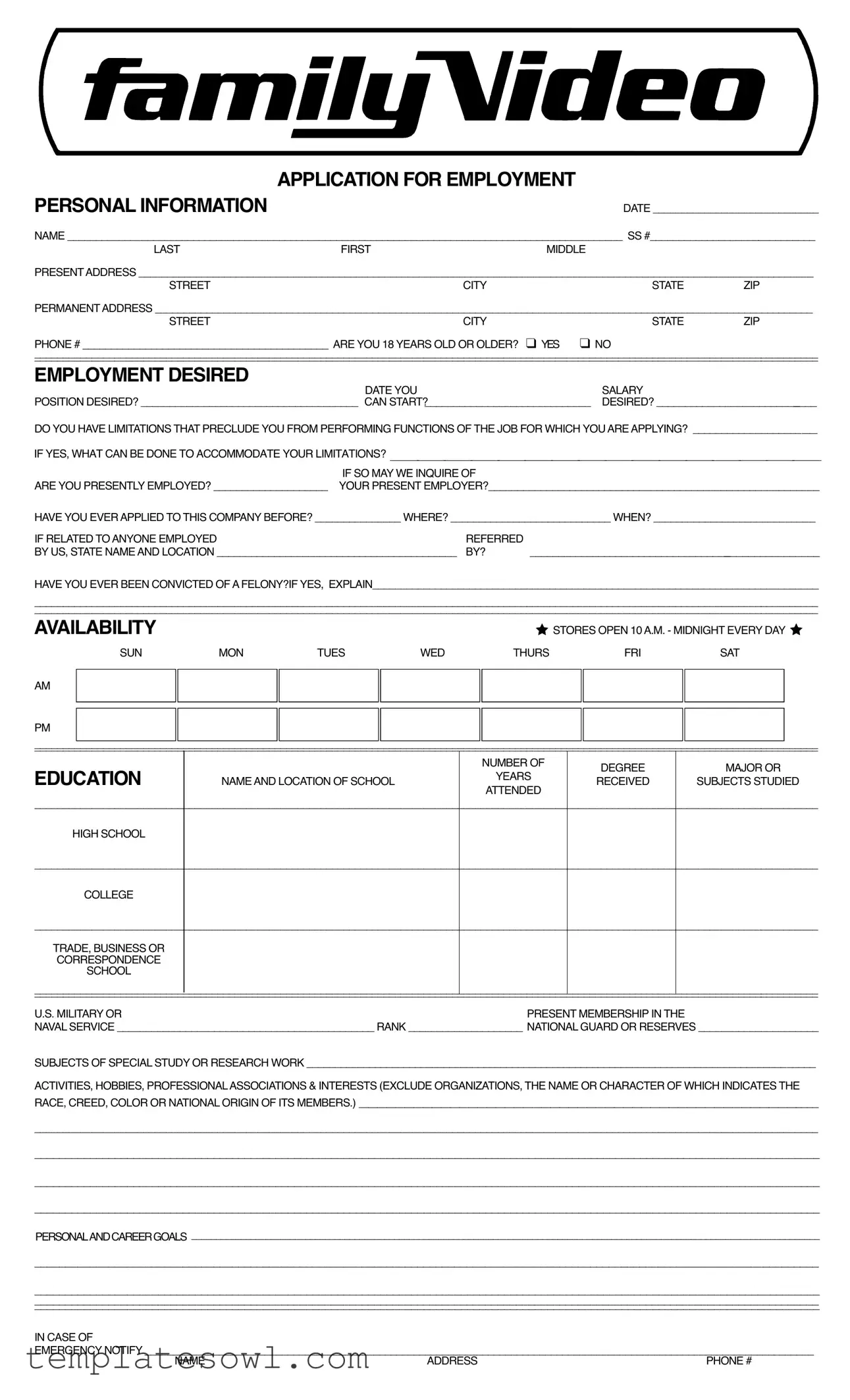 Fill Out Your Family Video Application Form