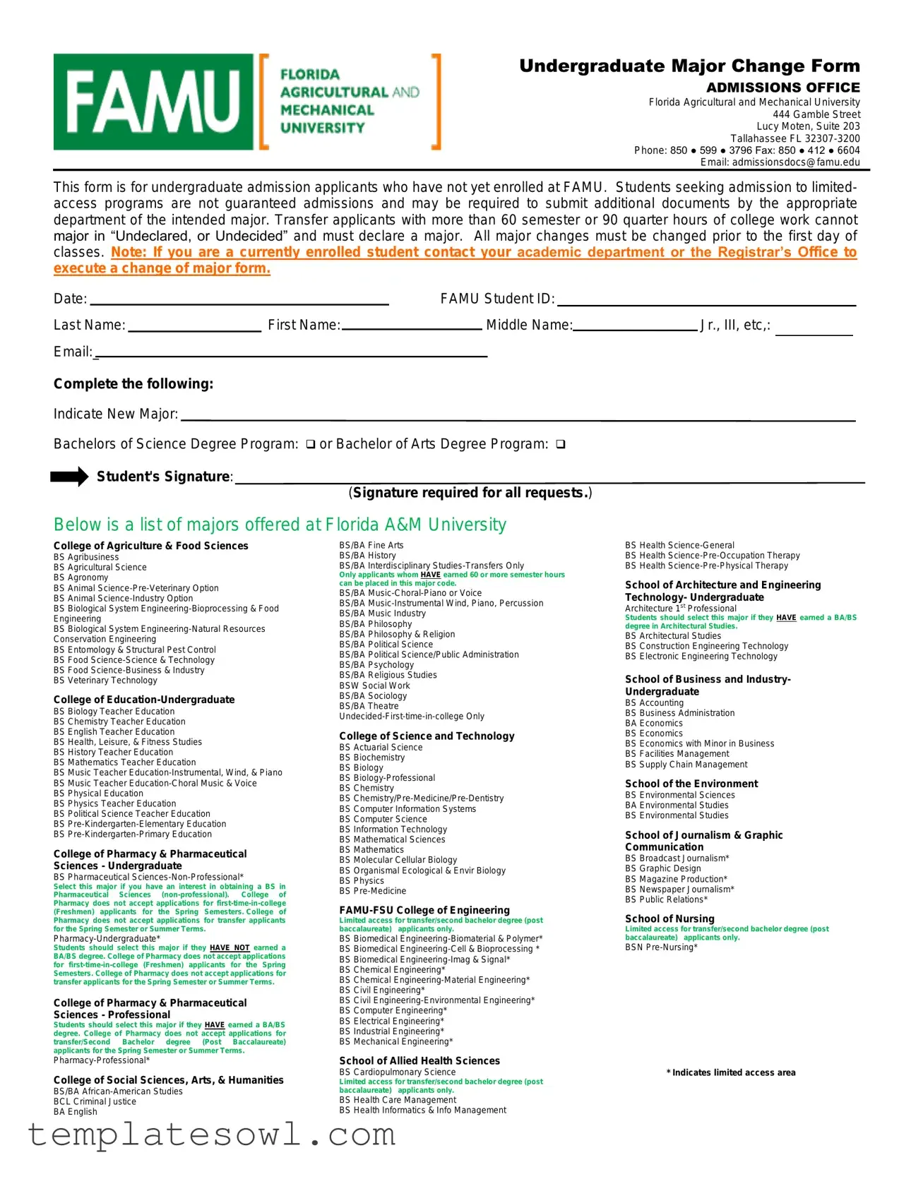Fill Out Your Famu Major Change Form