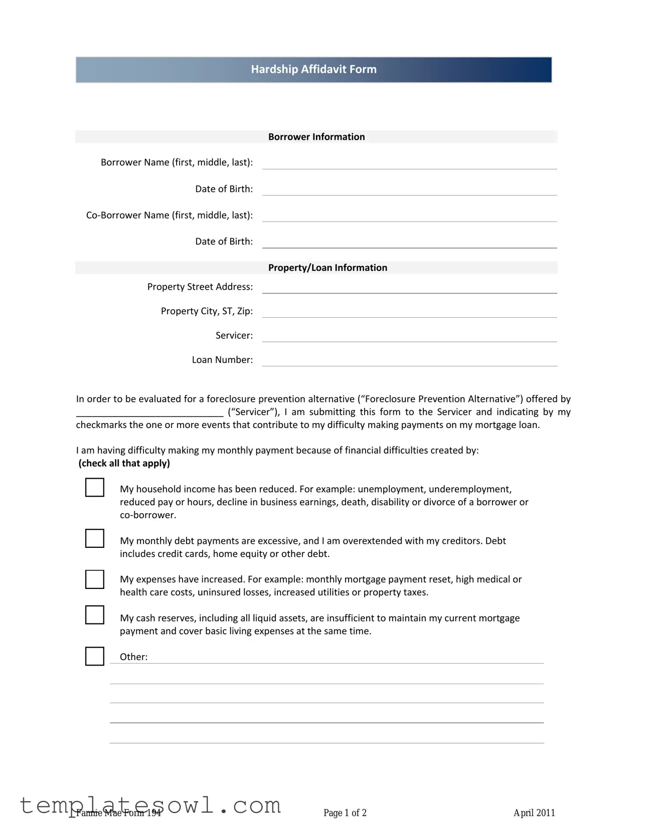 Fill Out Your Fannie Mae 194 Form