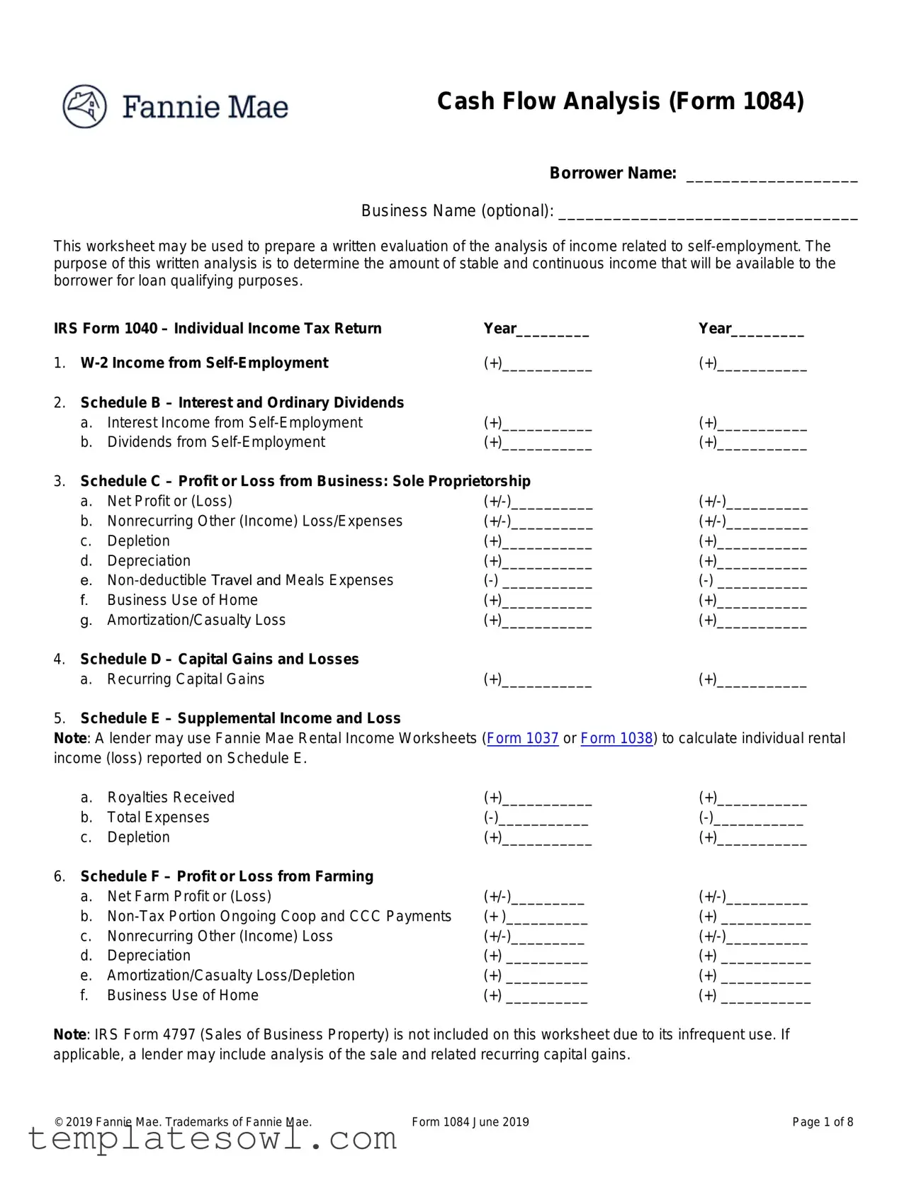 Fill Out Your Fannie Mae Income Worksheet Form