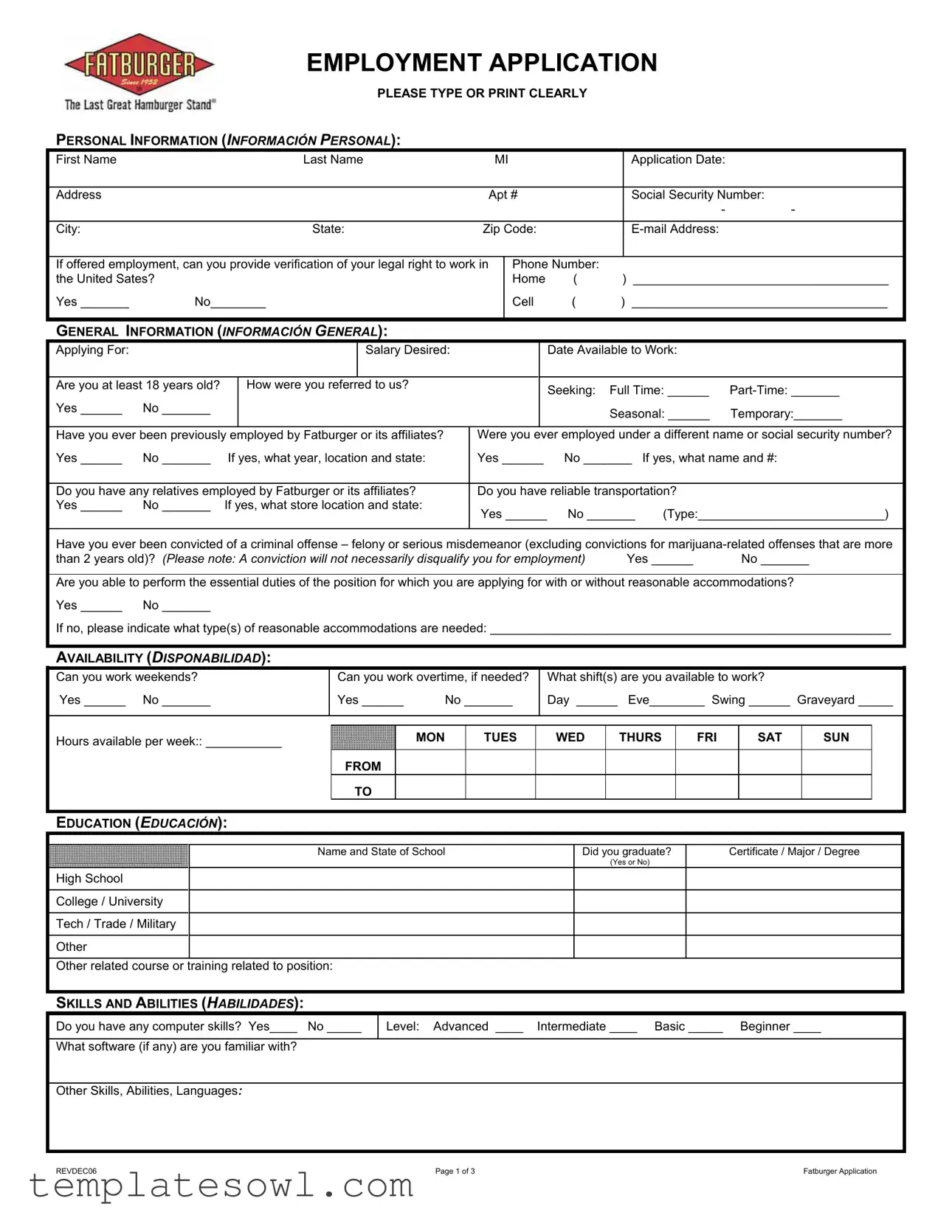 Fill Out Your Fat Burger Application Form