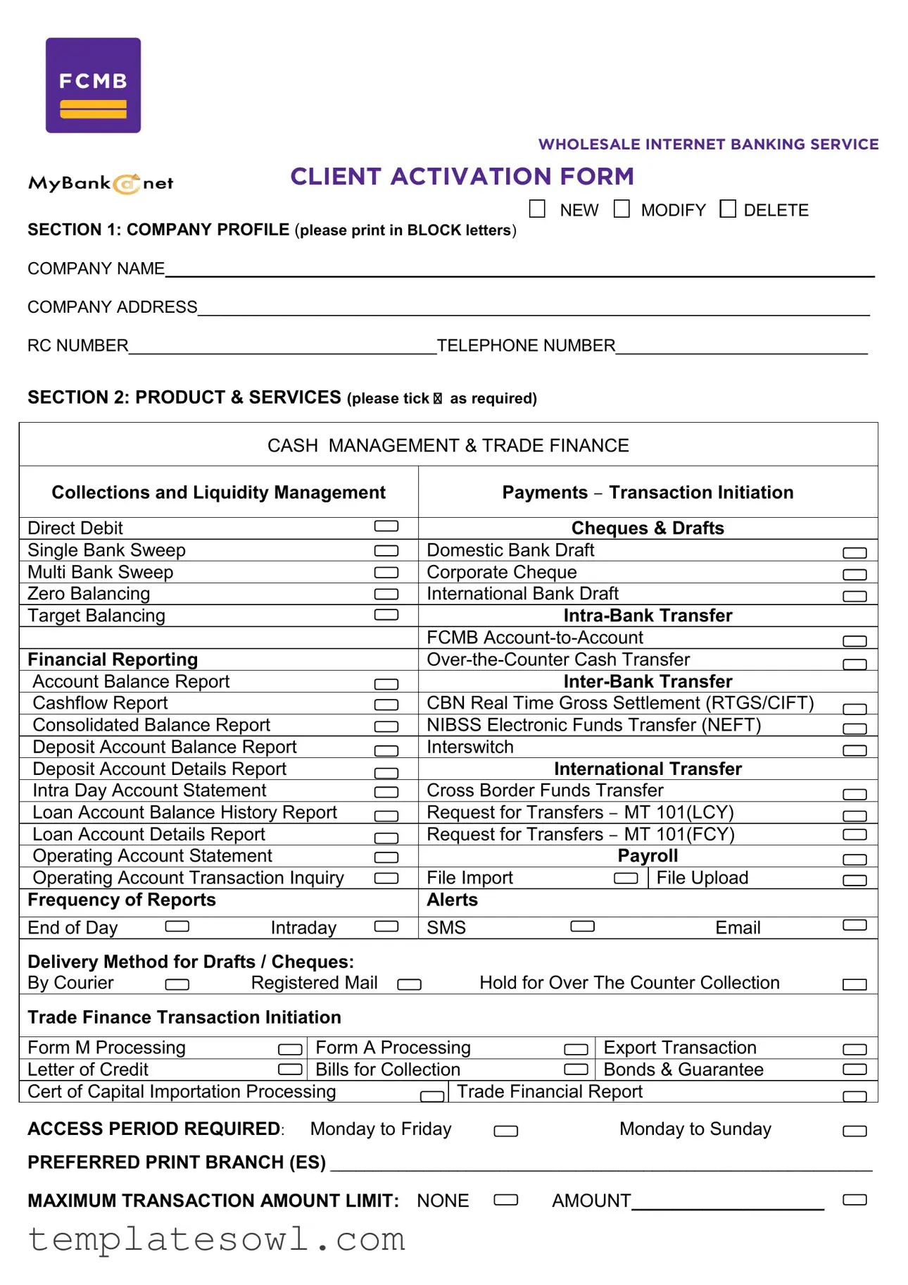Fill Out Your Fcmb Client Ativation Form