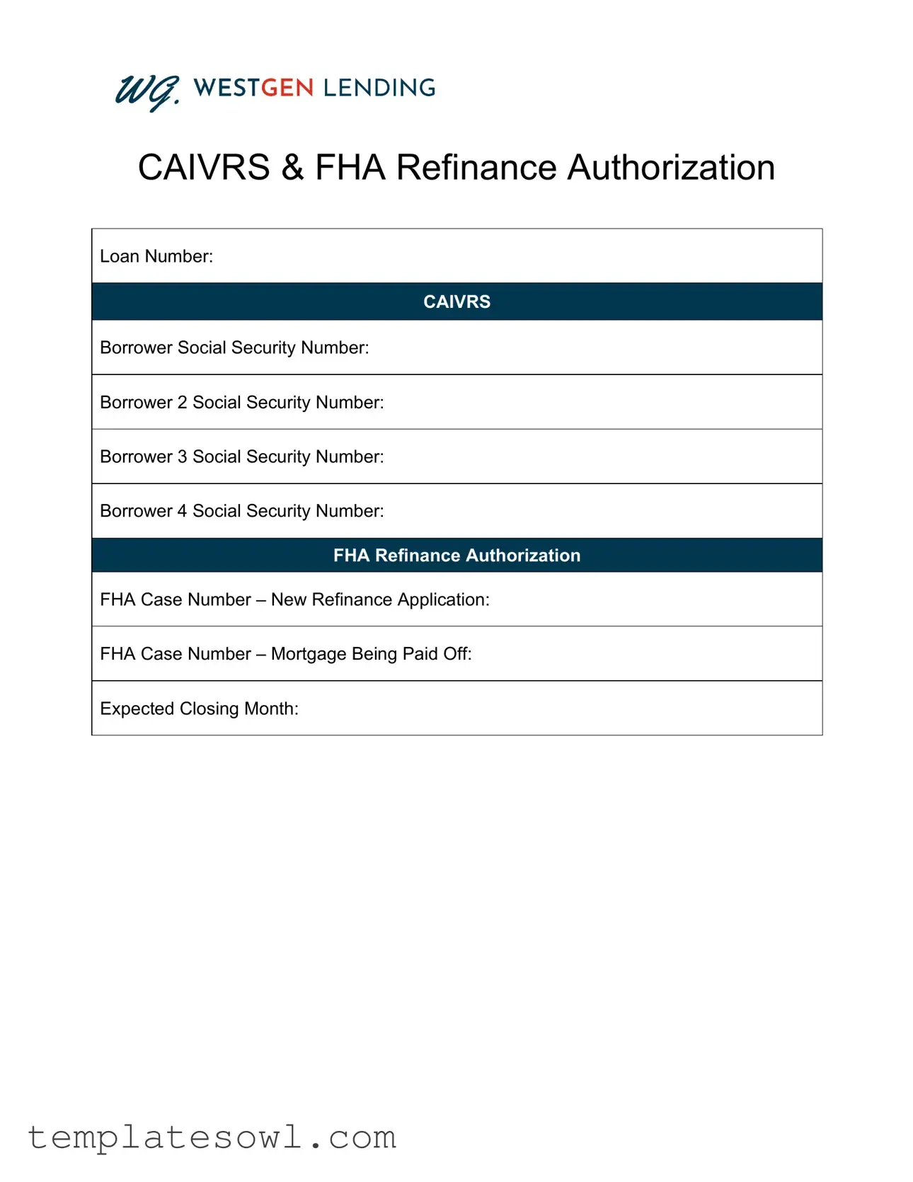 Fill Out Your Fha Refinance Authorization Form