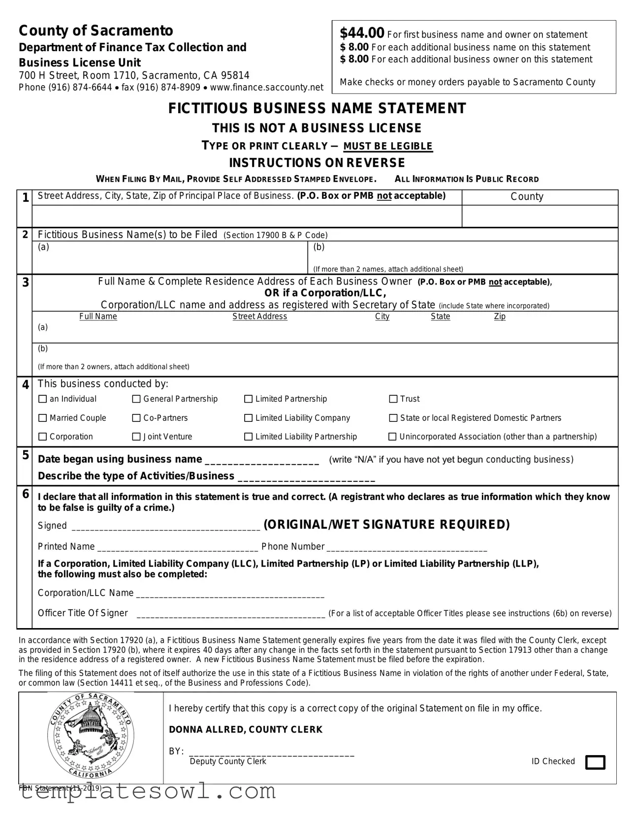 Fill Out Your Fictitious Business Name Statement Form