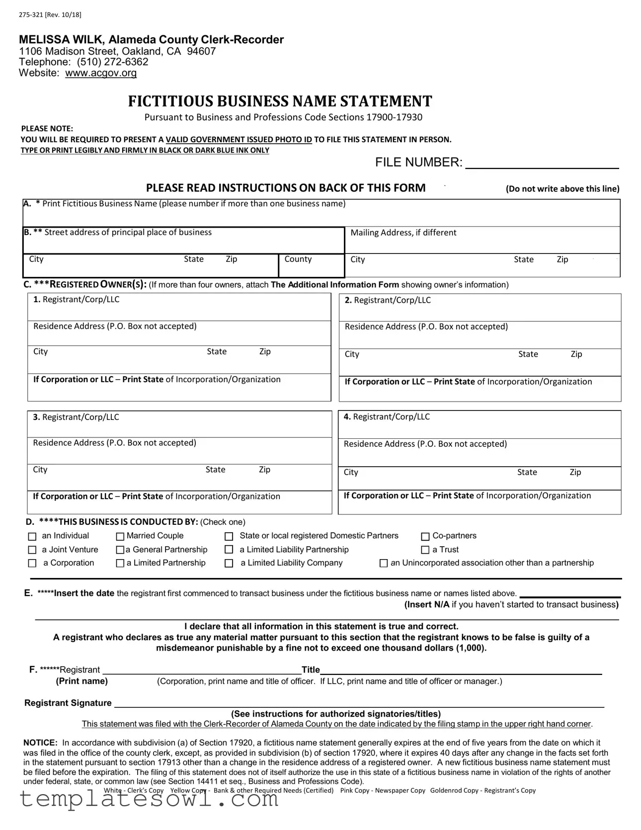 Fill Out Your Fictitious Business Statement Form