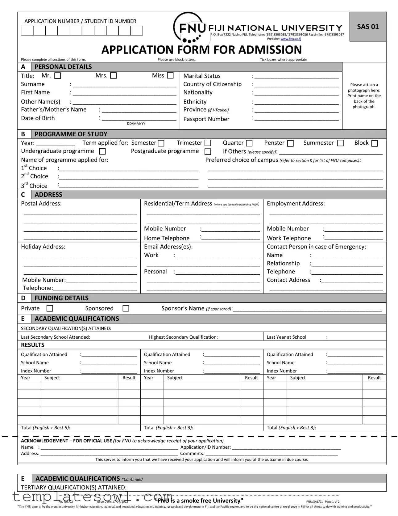 Fill Out Your Fiji National University Application Form