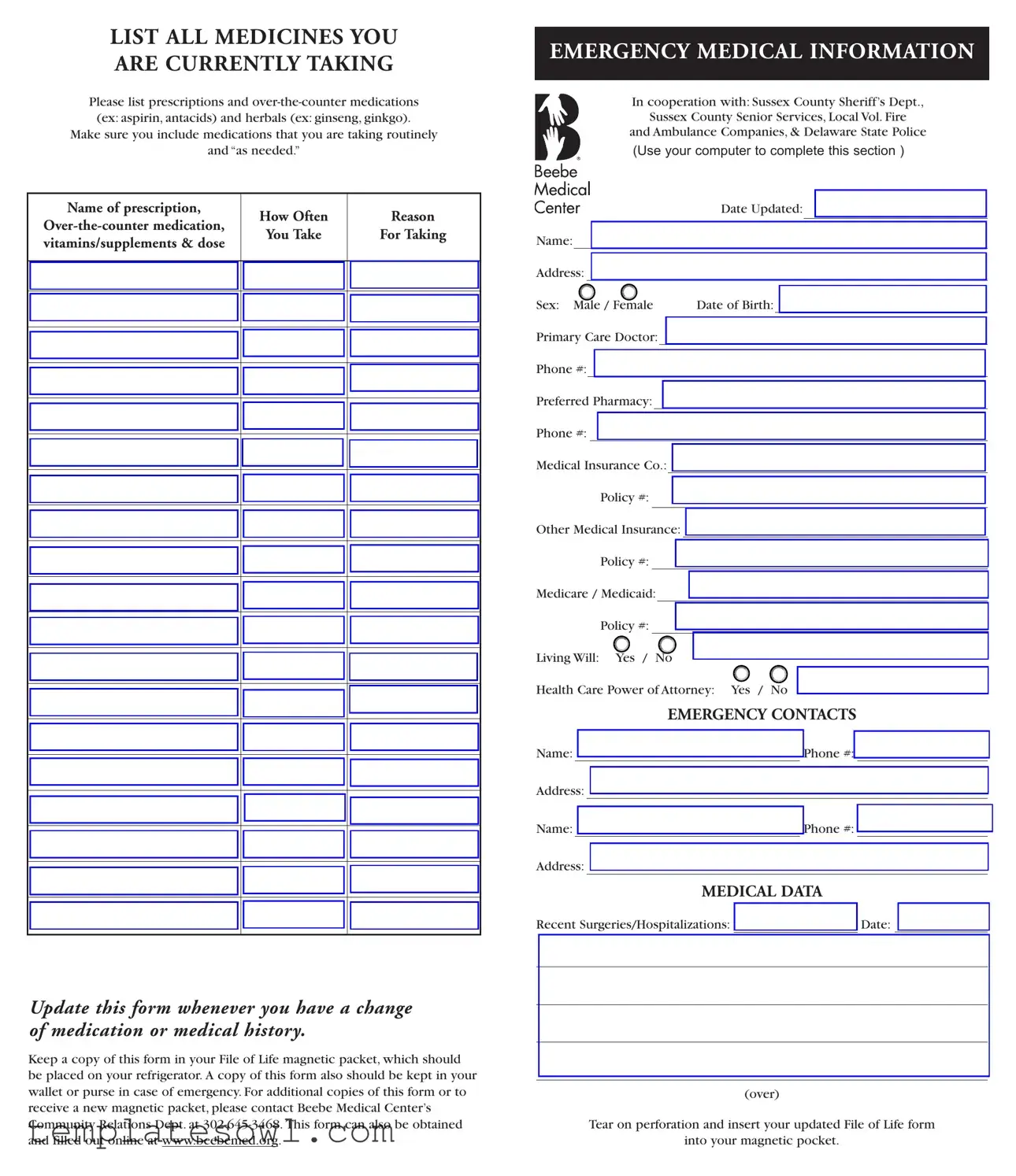 Fill Out Your File Of Life Form