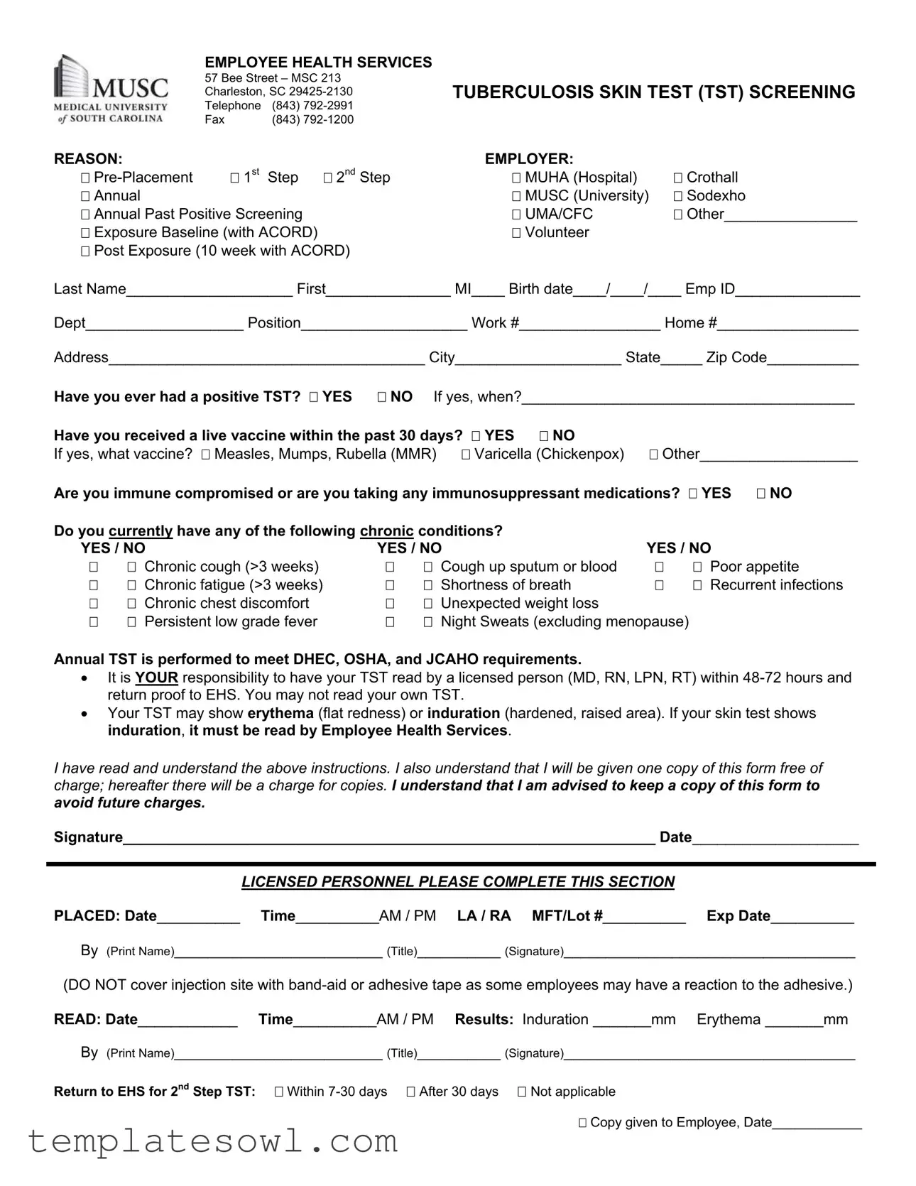 Fill Out Your Fill In The Blanks On Tuberculosis Form