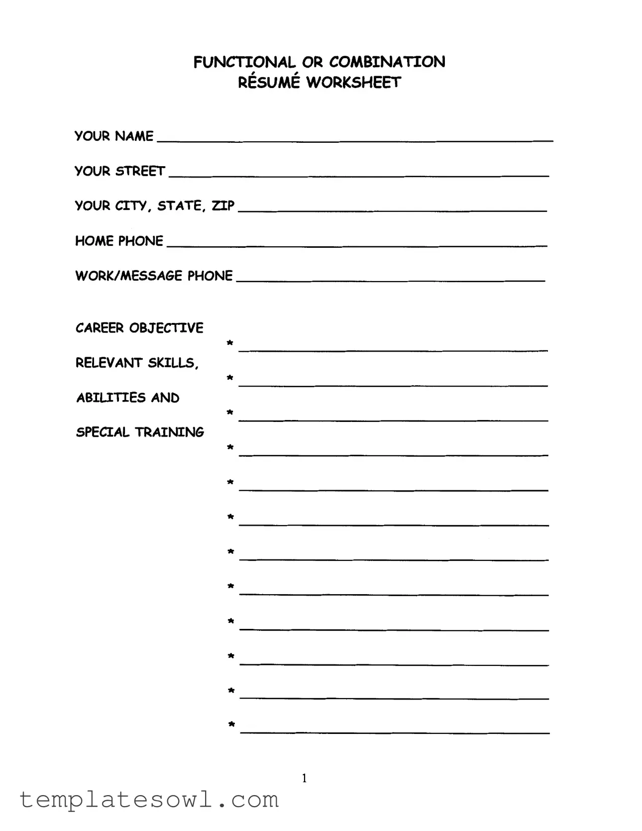Fill Out Your Fill In The Resume Worksheet Form