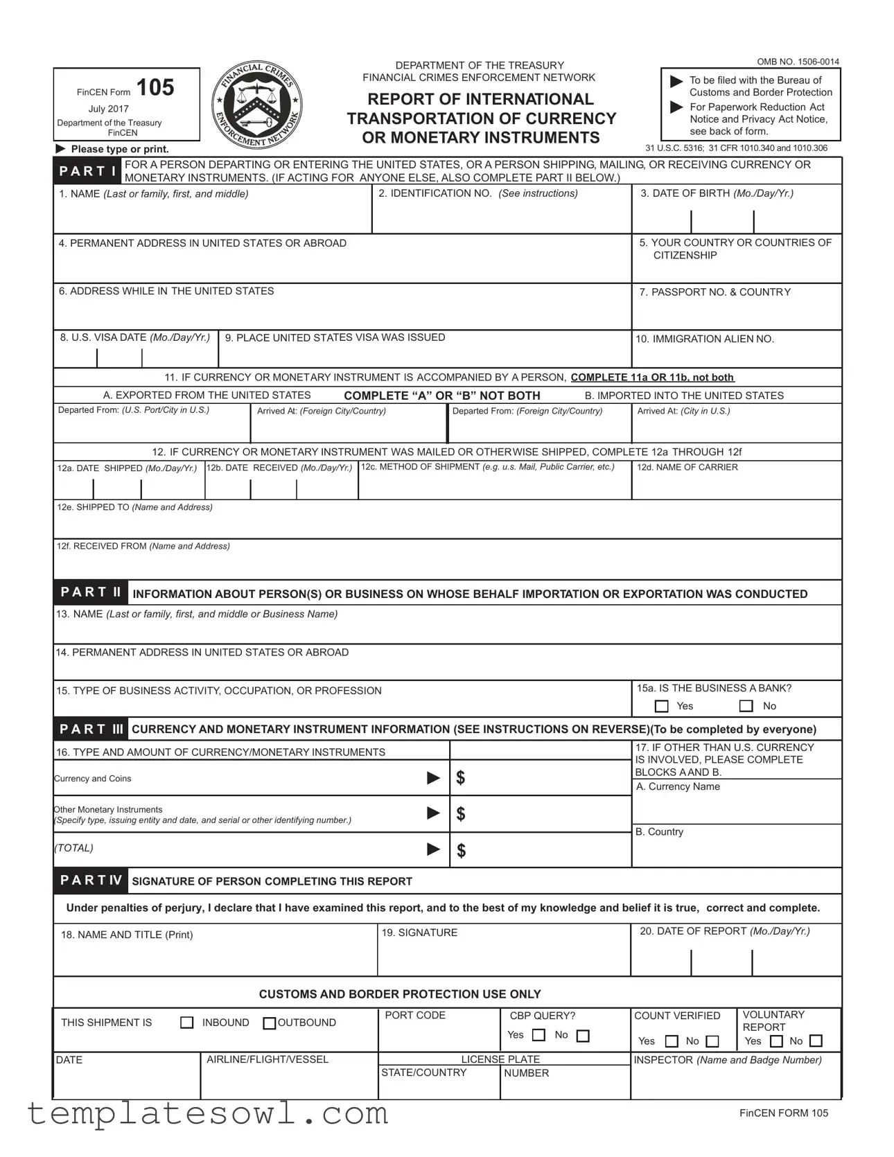Fill Out Your Fincen 105 Form