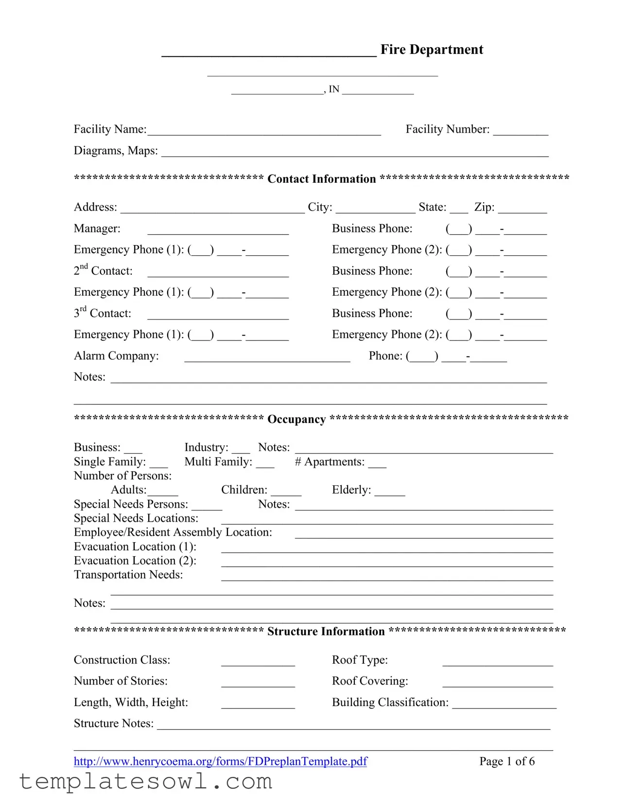 Fill Out Your Fire Department Pre Plan Form