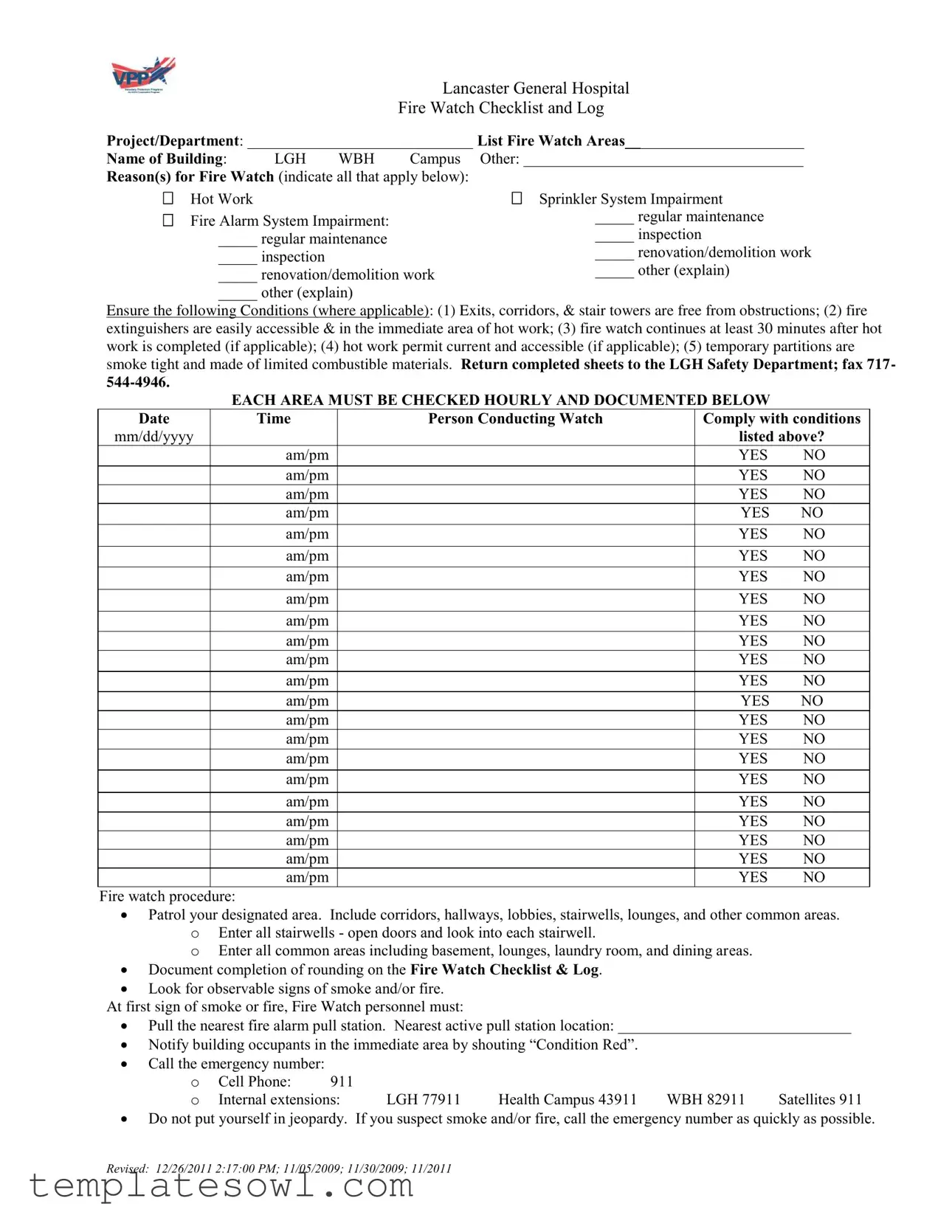 Fill Out Your Fire Watch Checklist Form