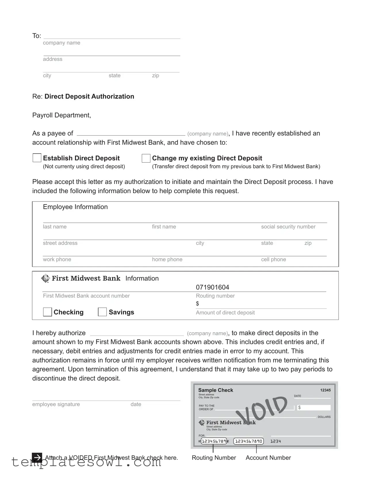Fill Out Your First Midwest Bank Direct Deposit Form