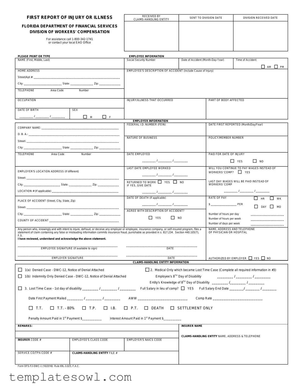 Fill Out Your First Report Of Injury Florida Form