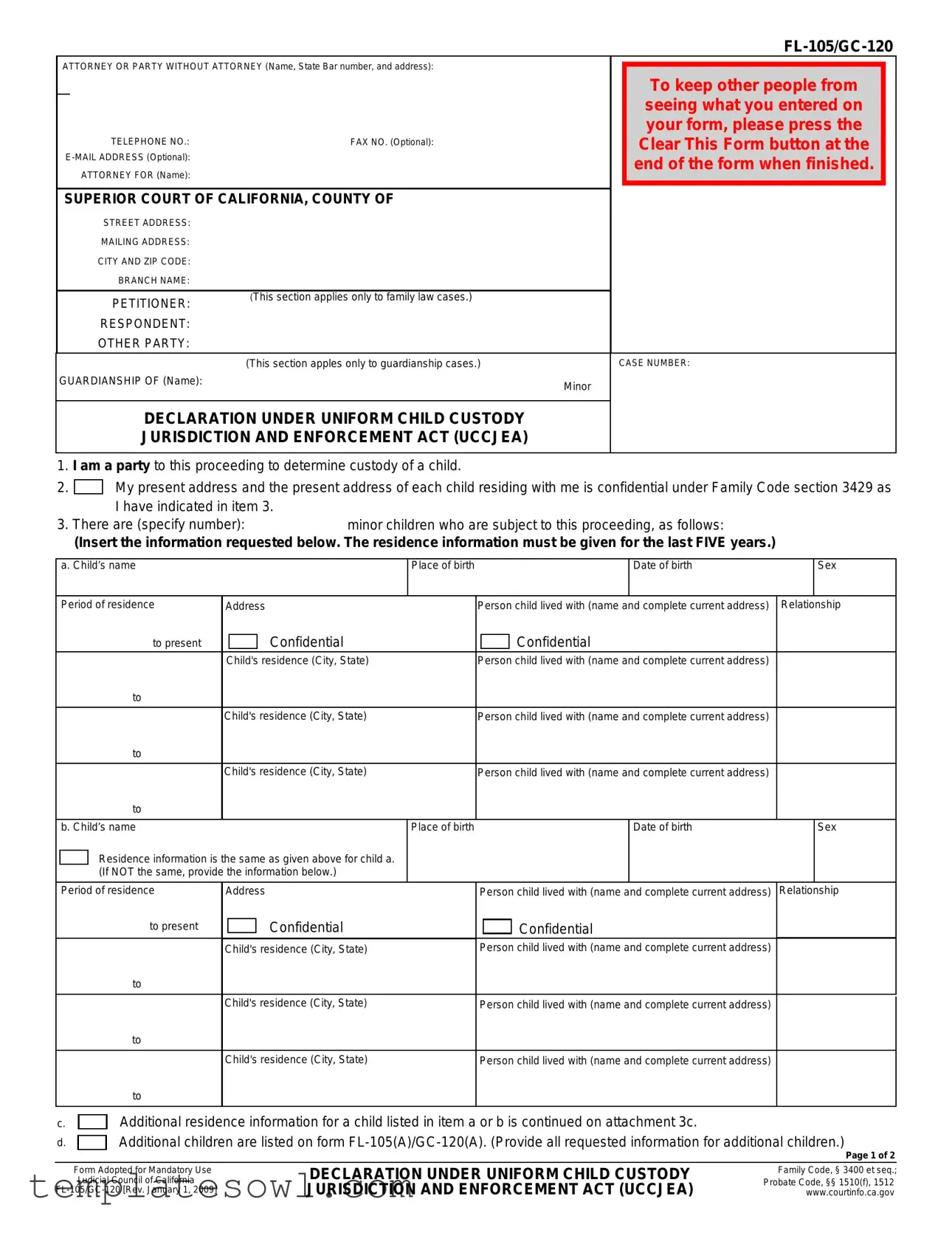 Fill Out Your Fl 105 Gc 120 Form