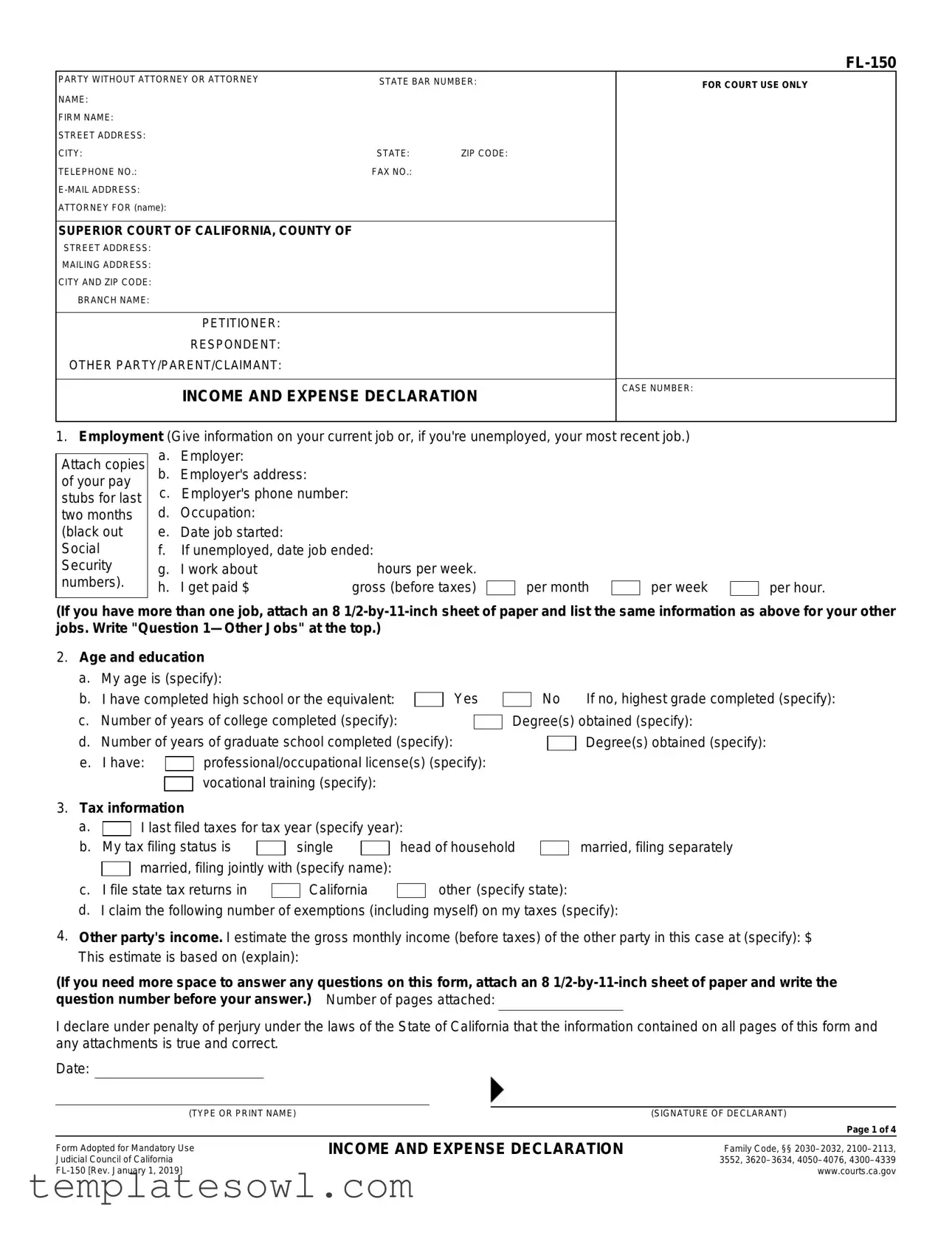 Fill Out Your Fl 150 Form
