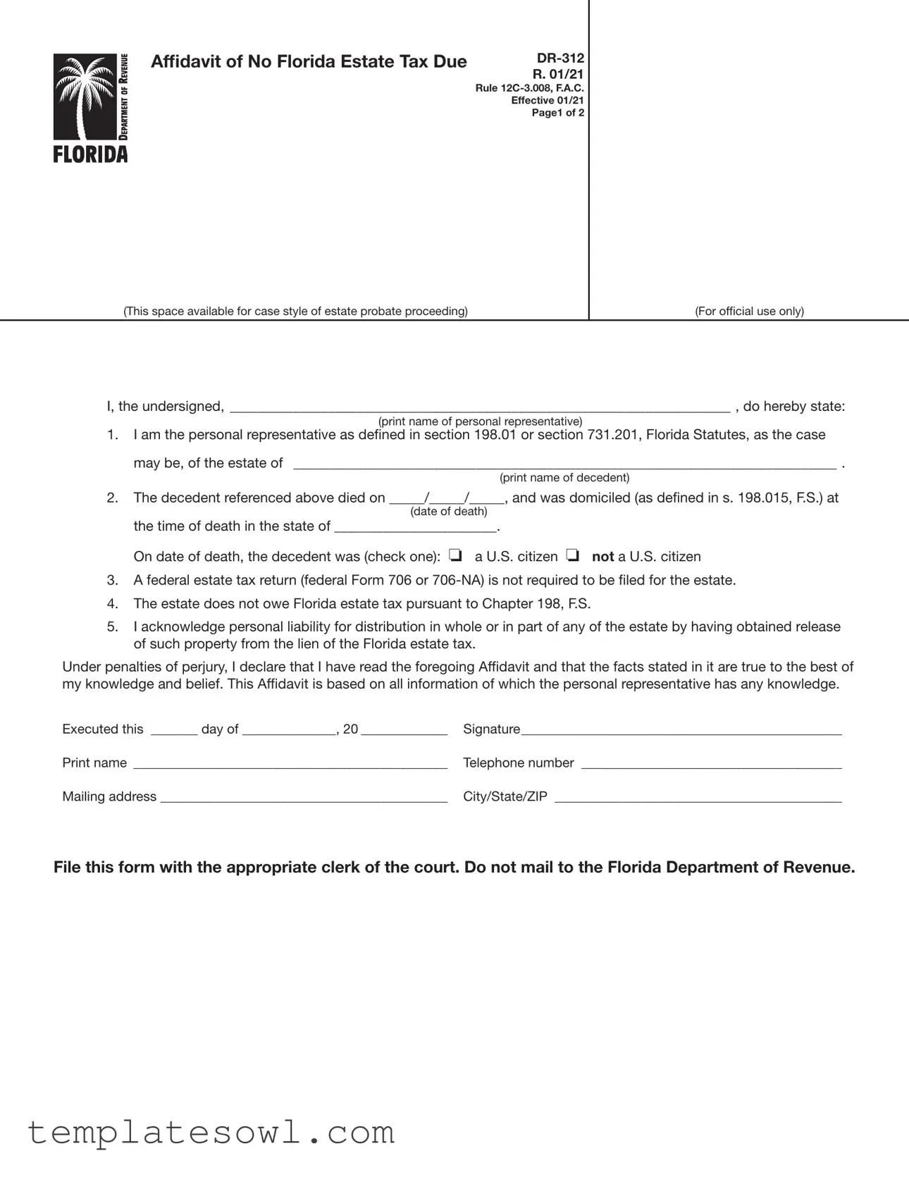 Fill Out Your Fl Dr 312 Form