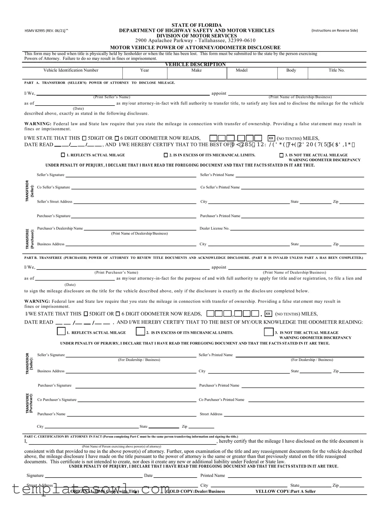 Fill Out Your Fl Hsmv 82995 Form