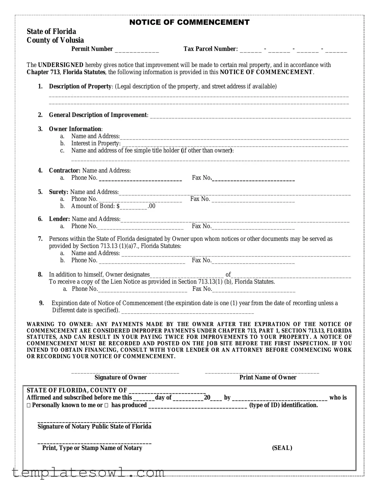 Fill Out Your Fl Notice Commencement Form