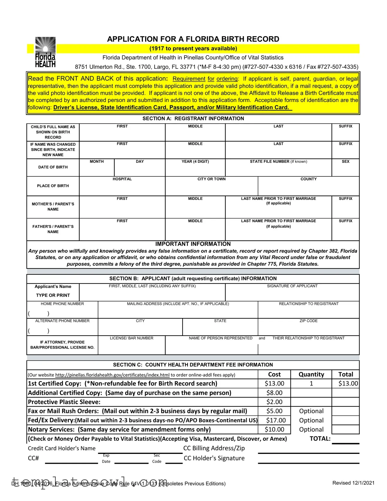 Fill Out Your Florida Birth Certificate Form