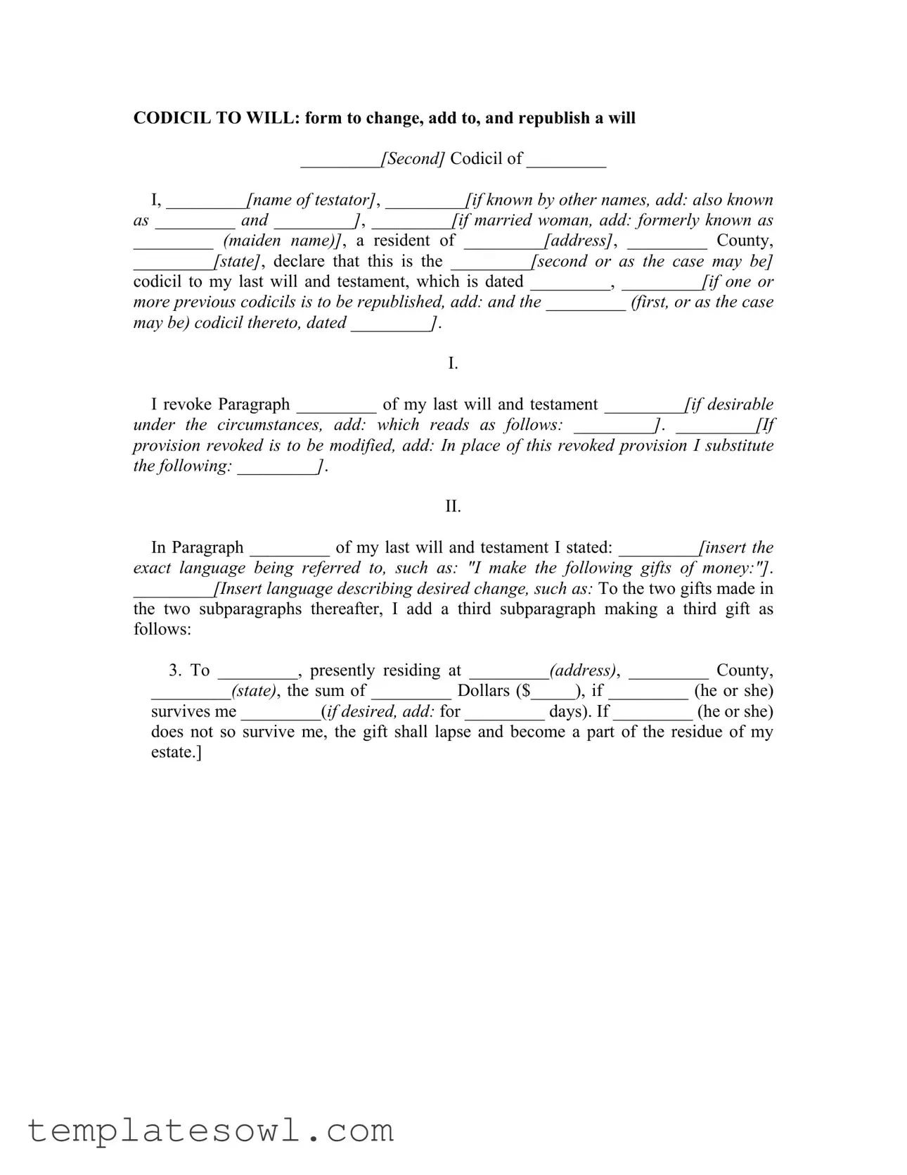 Fill Out Your Florida Codicil Form
