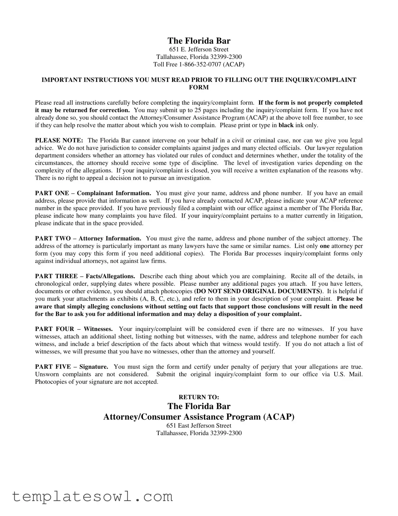 Fill Out Your Florida Complaint Form