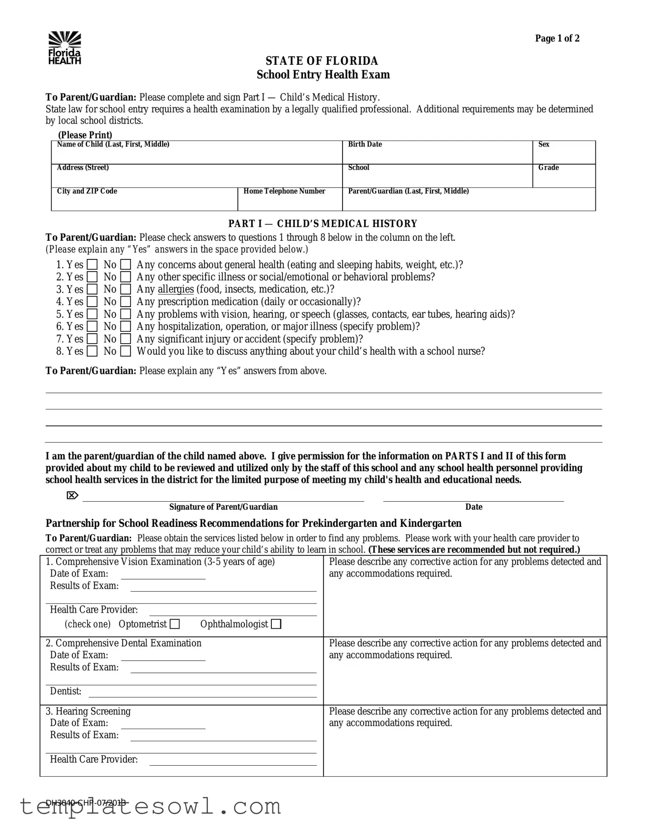 Fill Out Your Florida Health Form
