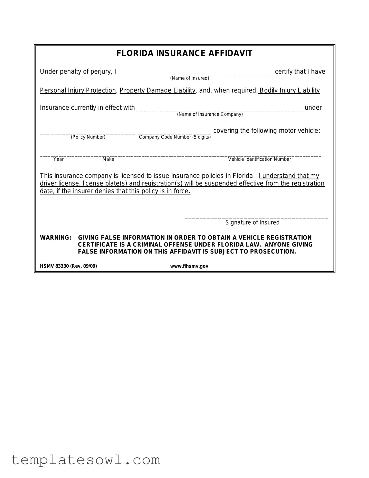 Fill Out Your Florida Hsmv 83330 Form