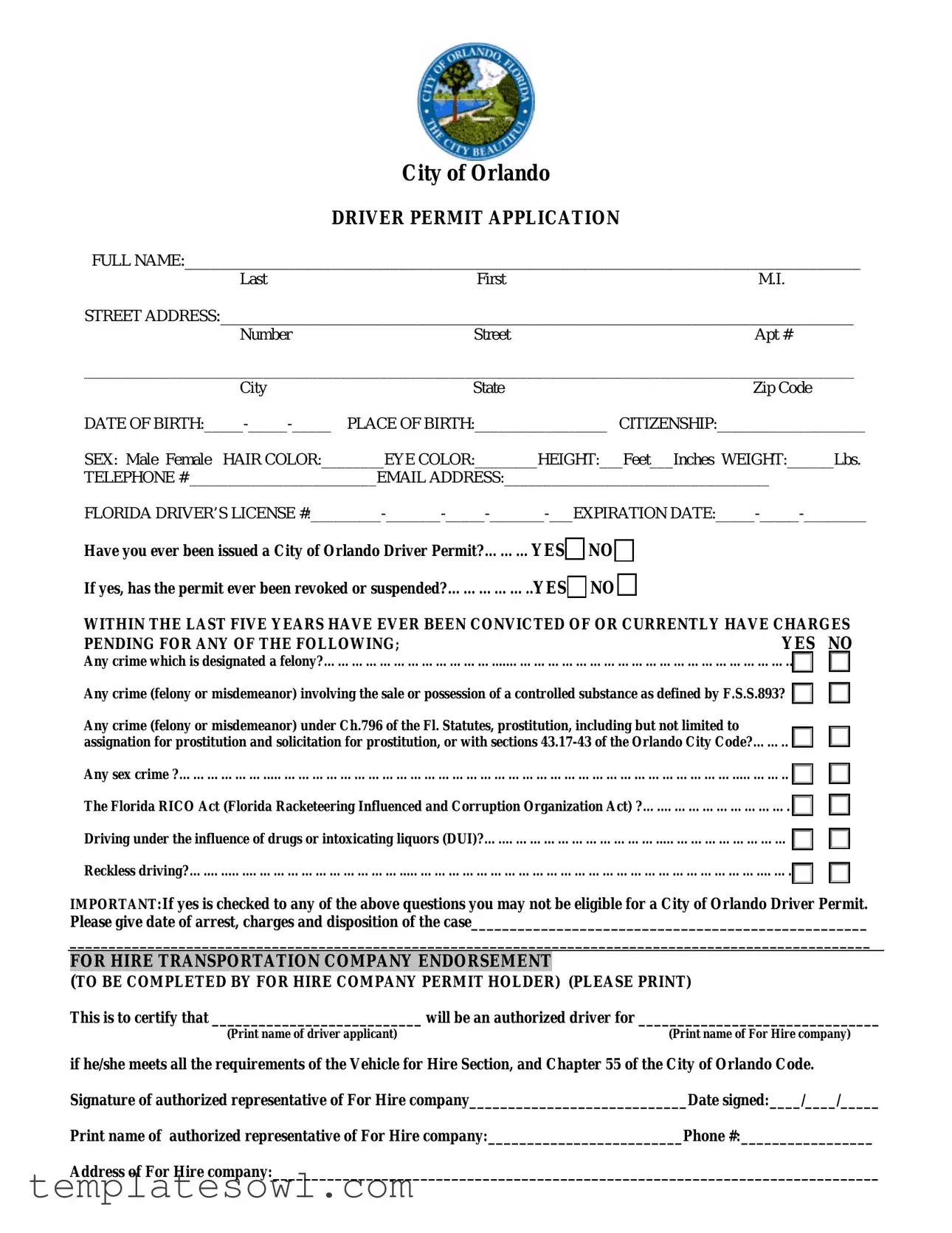 Fill Out Your Florida Orlando Driver License Form