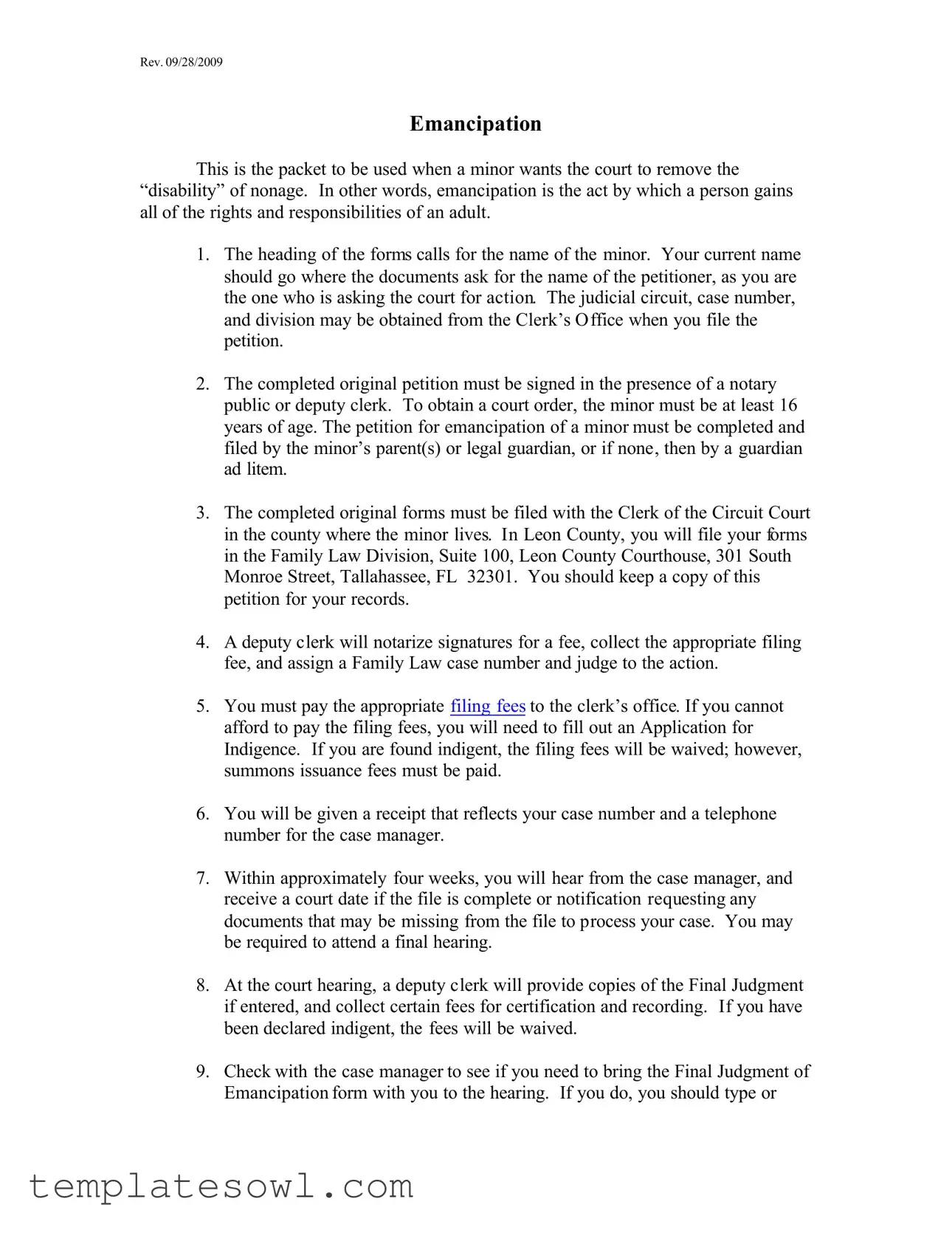 Fill Out Your Florida Petition Emancipation Form