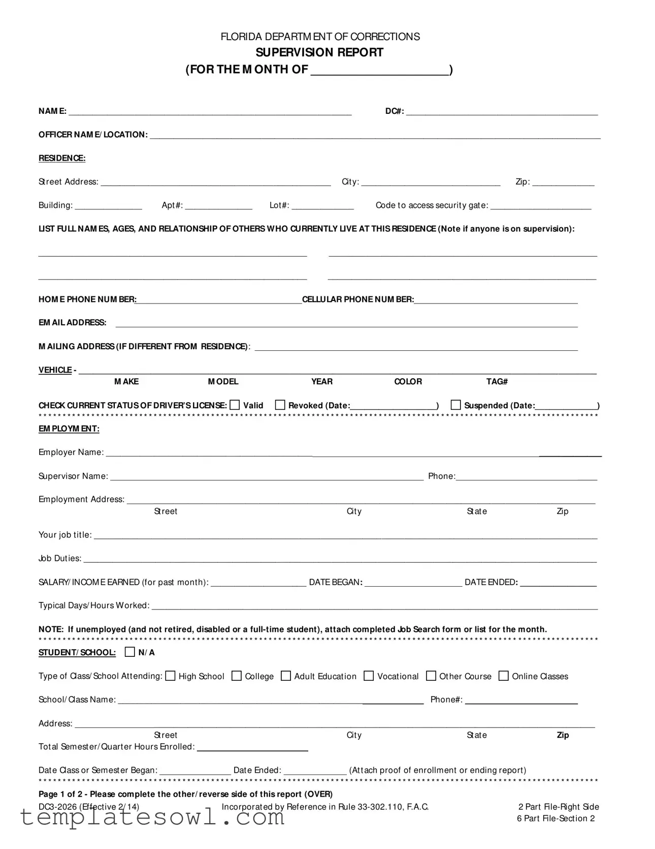 Fill Out Your Florida Supervision Report Form