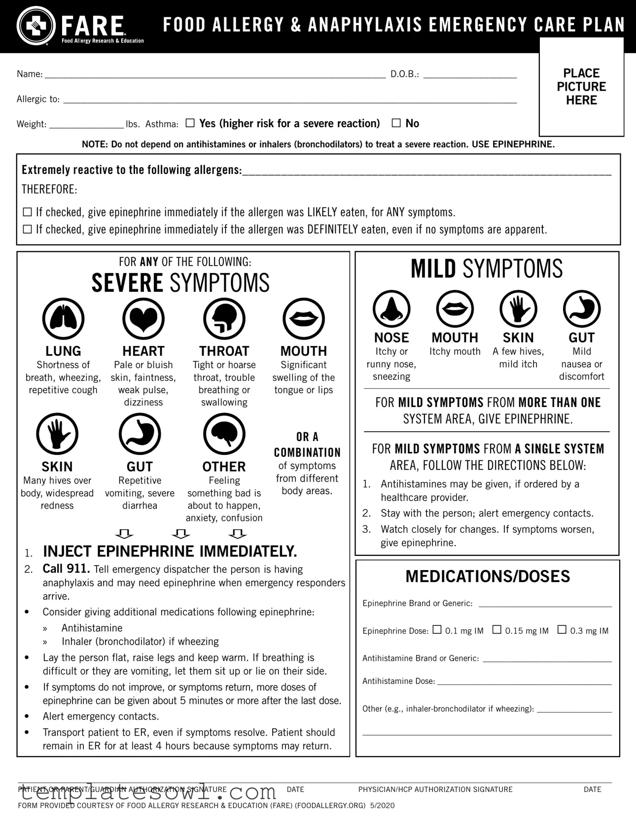 Fill Out Your Food Allergy Action Plan Form