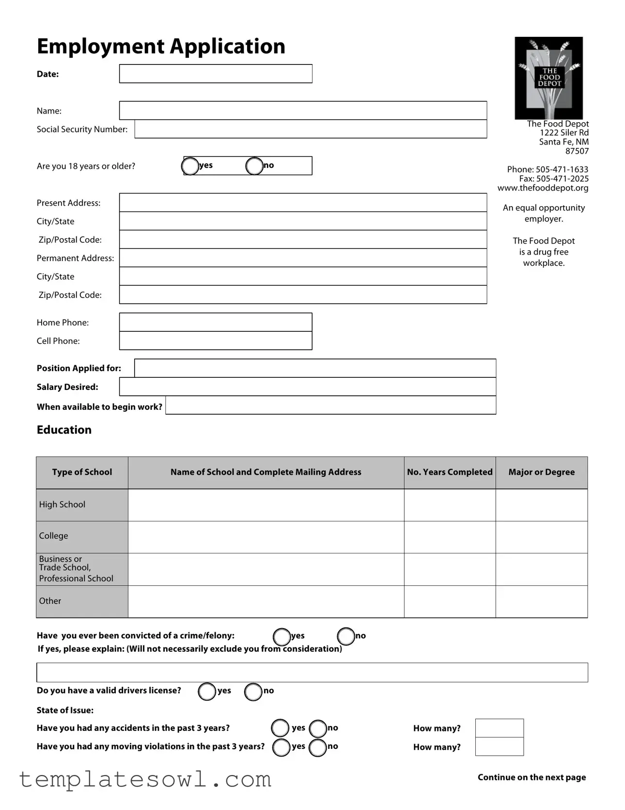 Fill Out Your Food Depot Application Form