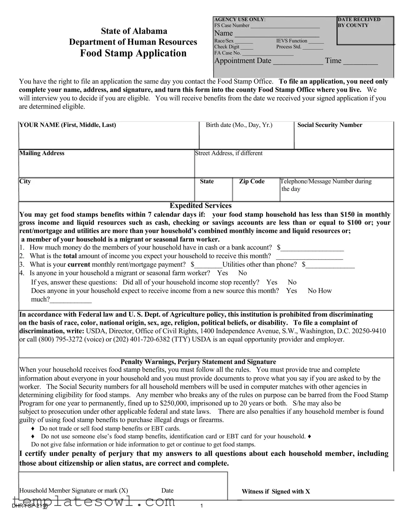 Fill Out Your Food Stamp Application Alabama Form
