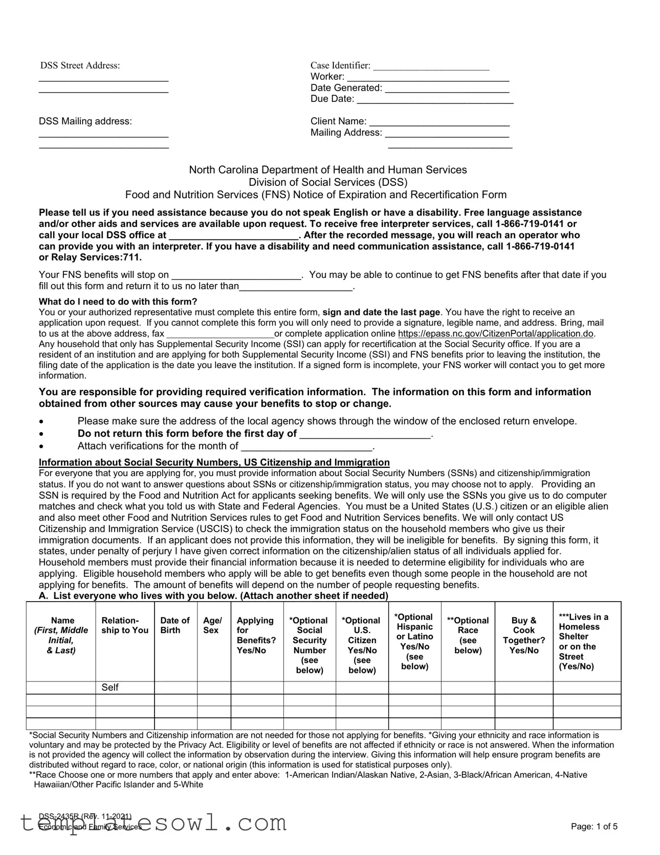 Fill Out Your Food Stamp Nc Form