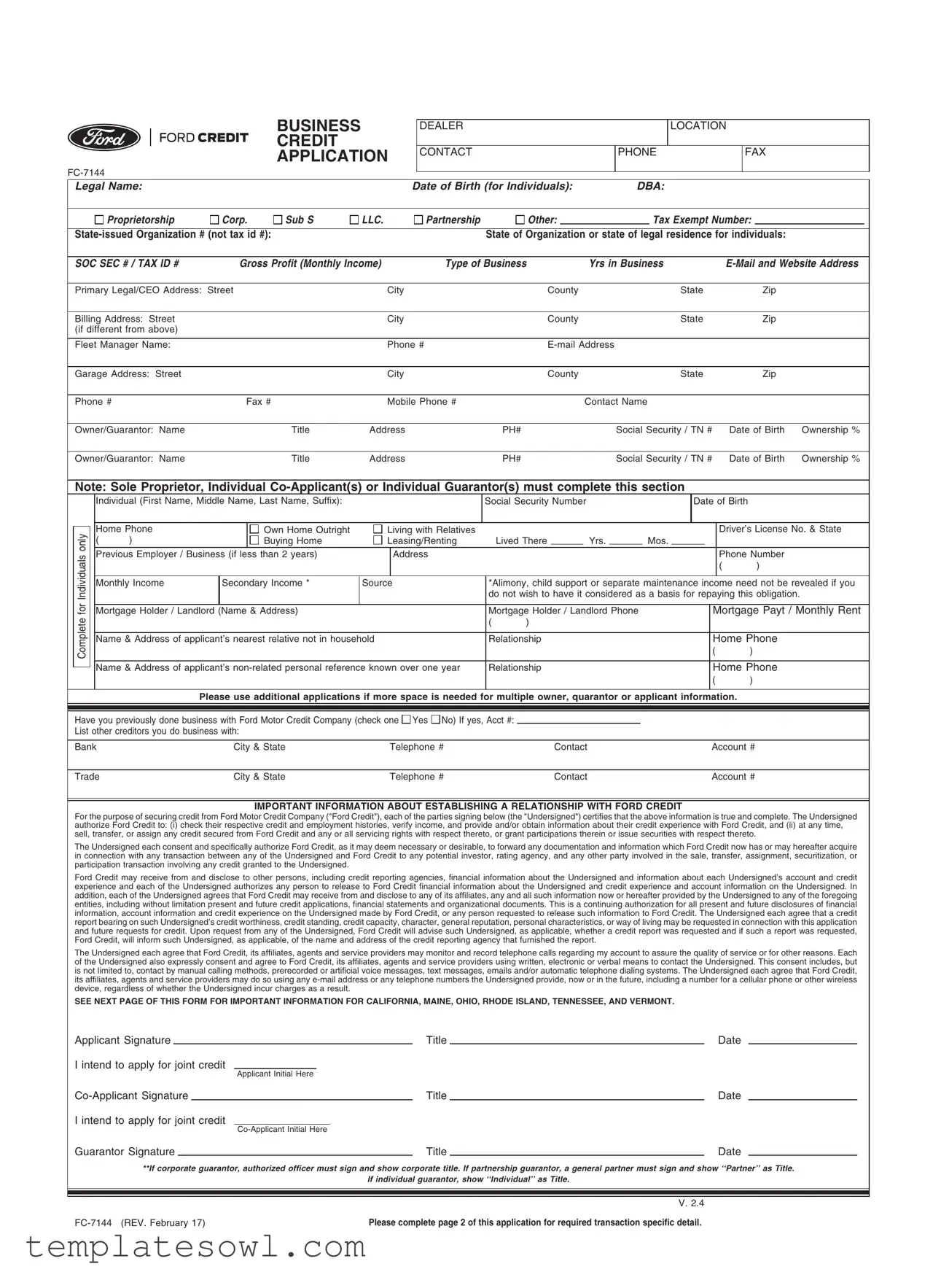 Fill Out Your Ford Business Credit Application Form