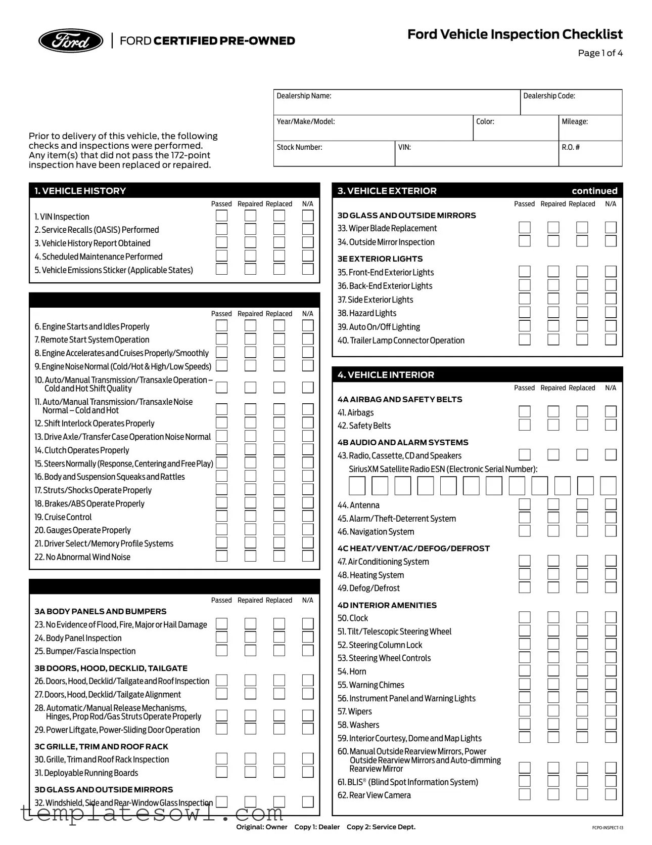 Fill Out Your Ford Service Checklist Form