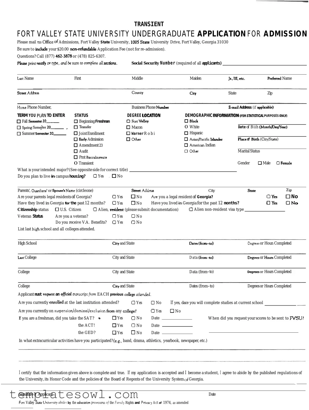 Fill Out Your Fort Valley State University Application Form
