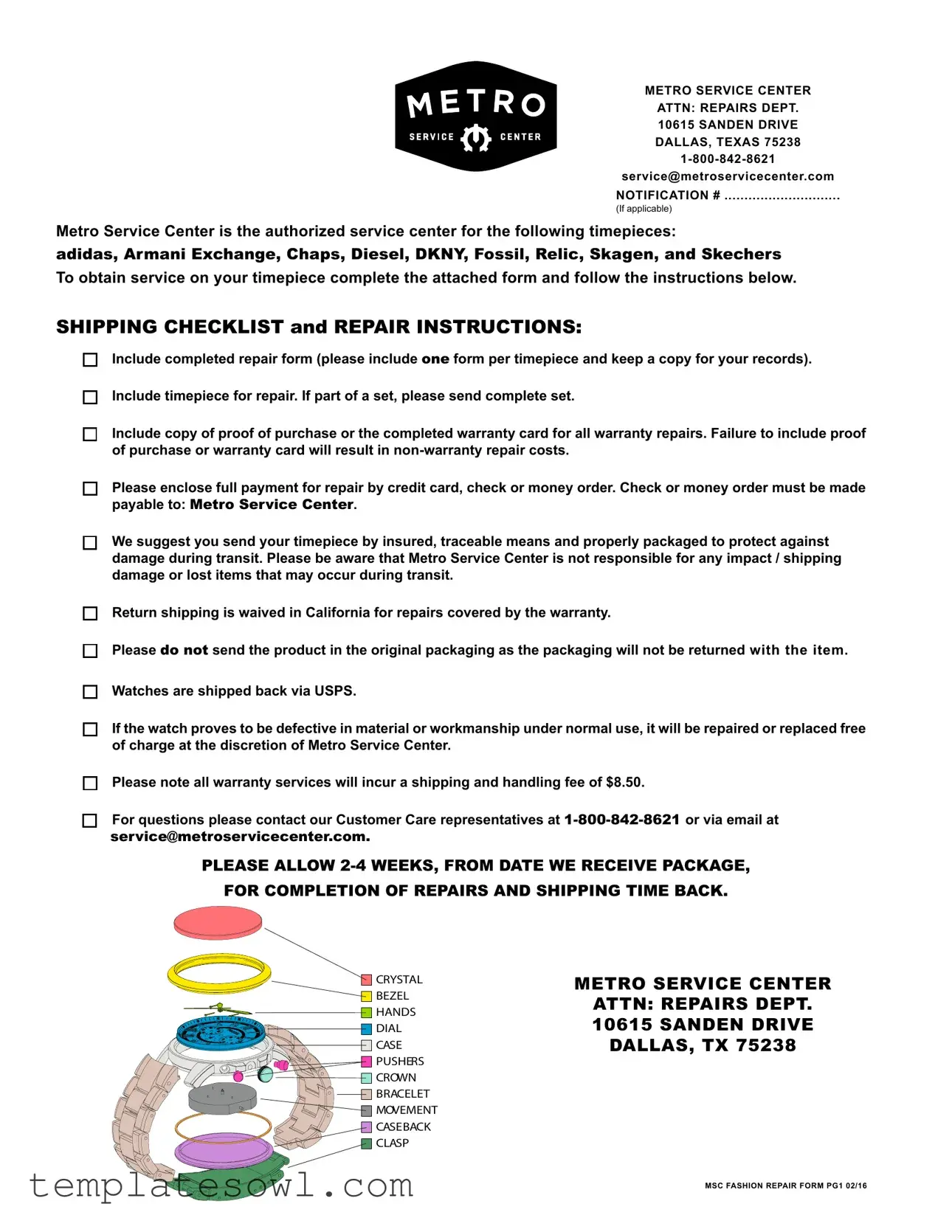 Fill Out Your Fossil Watch Repair Form