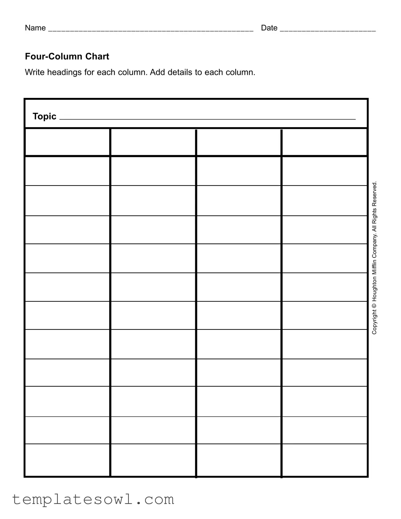 Fill Out Your Four Column Chart Form
